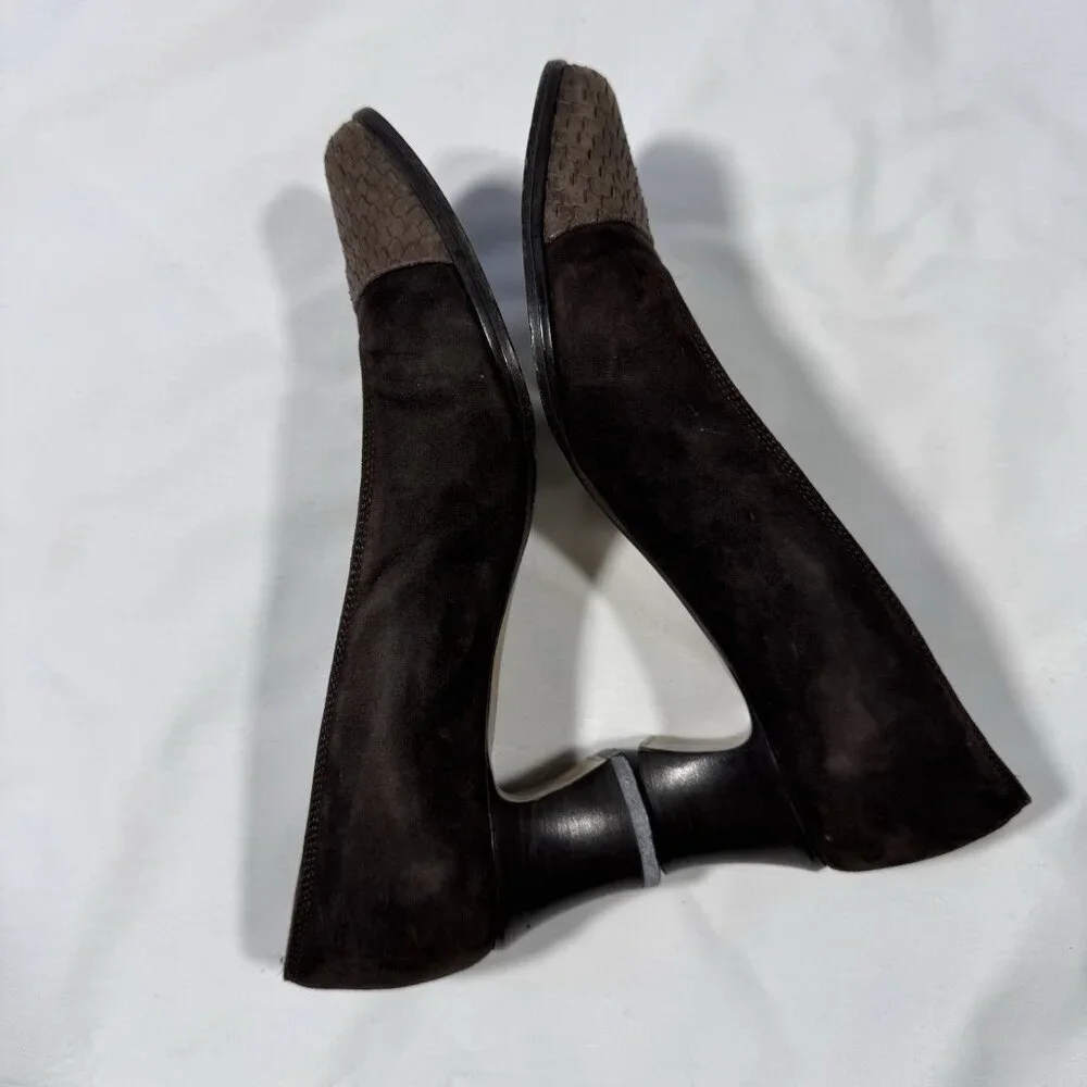 Vintage Suede Pumps Brown Block Heel 36 6 Dark Academia Fall Retro 80s 90s Italy